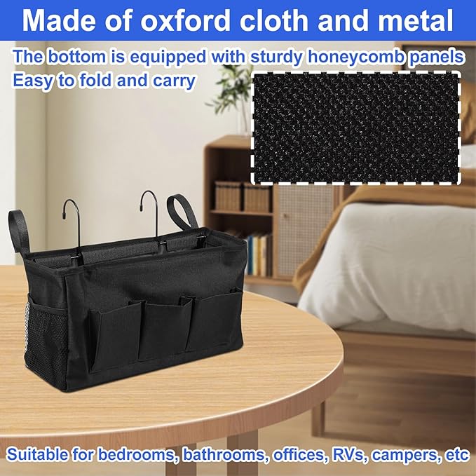 1PC Bedside Caddy, Bedside Storage Organizer for Top Bunk Bed Compartmental Oxford Cloth Versatile Large Capacity Bedside Hanging Bag Holder for Home Bedroom Dorm