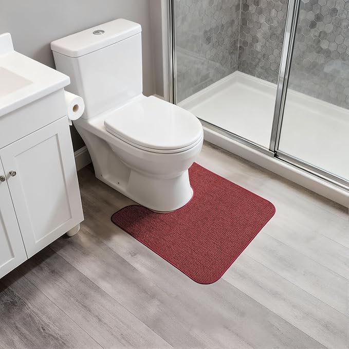 Christmas Toilet Rugs U Shaped Bathroom Rug,Machine Washable Non Slip Quick Dry Super Absorbent Ultra Thin Toilet Mats for Bathroom Toilet.Red,1'8"x2'(20x24inch)