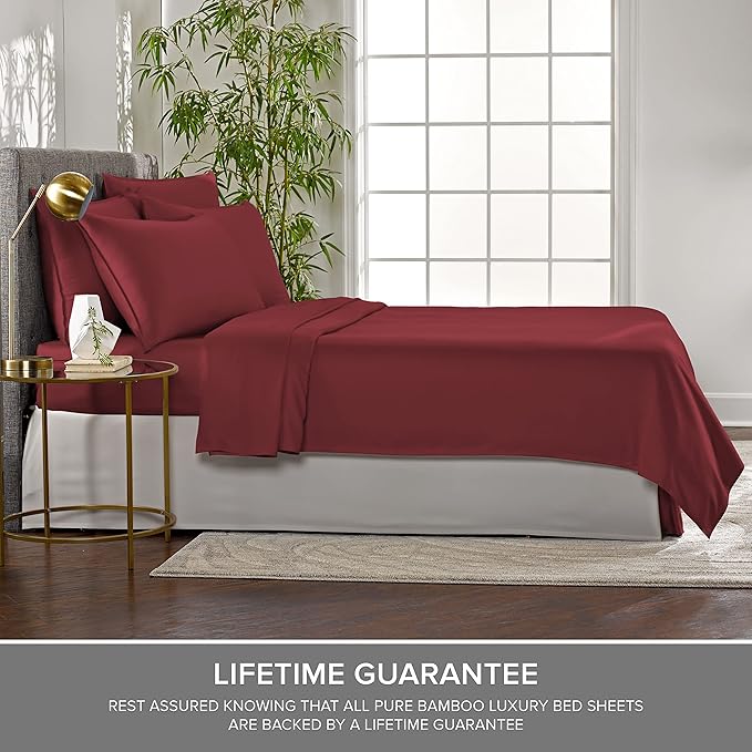 Pure Bamboo California King Sheets, Genuine 100% Organic Viscose Derived from Bamboo Bed Sheet Set, Soft & Cooling, Double Stitching, 2 Year Quality Promise (California King, Merlot)