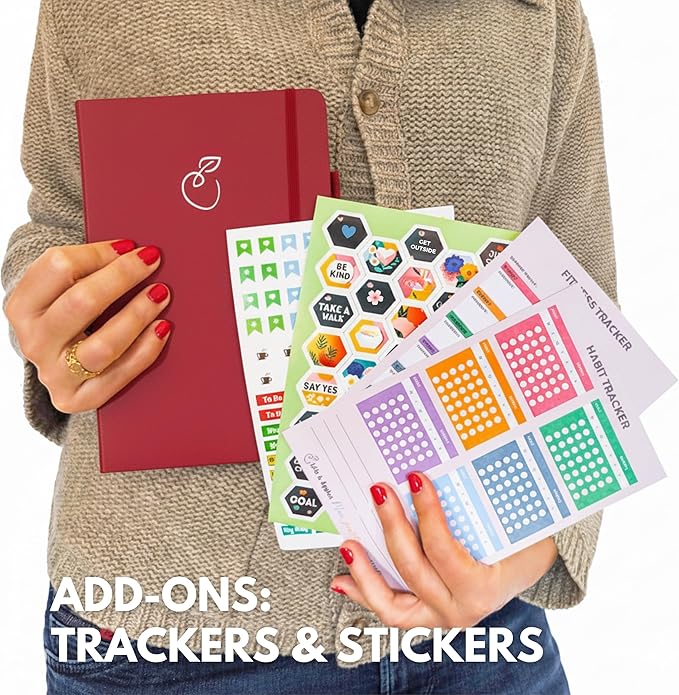 Life & Apples Wellness Journal Planner – Food Log, Fitness Tracker, Habit Tracker, Weight Loss Journal for Diet Tracking and Health Goals, Undated, Size A5 Berry
