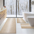 BSICPRO Bathroom Rugs Sets 3 Piece, Toilet Rugs U-Shaped Contour Bath Mat Set, Long Striped Absorbent Non Slip Chenille Shower Mat, Beige