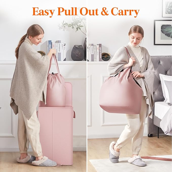 Lifewit Laundry Hamper with Lid and Removable Laundry Bag, Large Collapsible 1 Divider Dirty Clothes Basket with Handles for Bedroom, Laundry Room, Closet, Bathroom, College, 100L Pink
