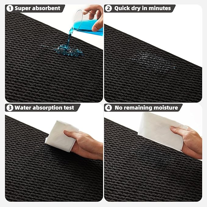 Black Bathroom Rugs Non Slip Washable, Super Absorbent Thin Bath Mat Quick Dry Low Pile Bathroom Rug, Black 24''x36''