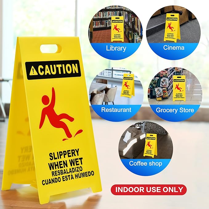 MATTHEW CLEANING 25'' Industrial Wet Floor Sign 12 Pack 2-Sided Durable Corrugated Plastic Birght Yellow Multilingual Warning Signs Commercial Caution Wet Fold-out Floor Signs For Indoors