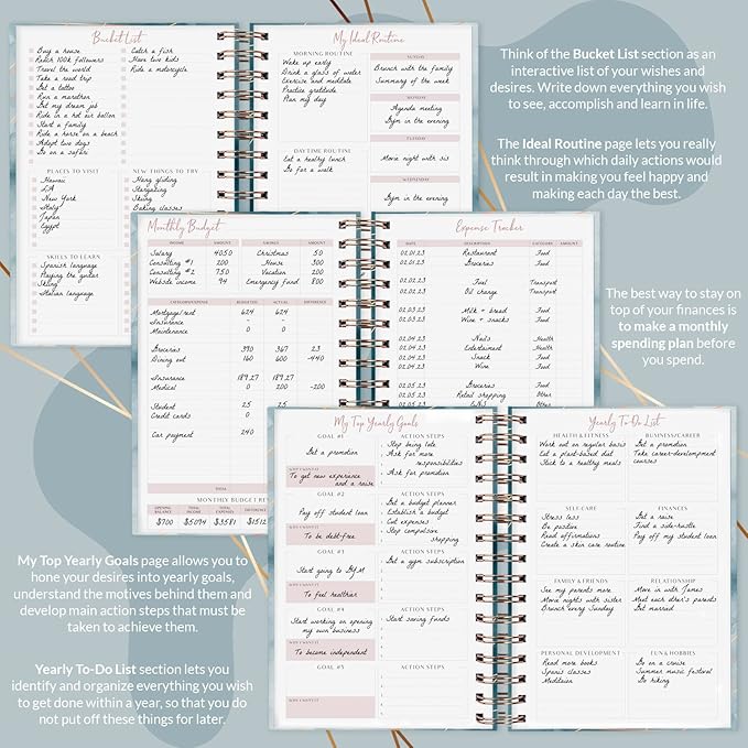 PLANBERRY Hourly Schedule Planner Premium – Undated Journal with Time Slots for Productivity & Budget Organizer, 6.9x8.5″ (Ocean Depths)