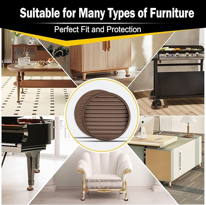 xxxHOLIC Non Slip Furniture Pads, 2” Brown Round Rubber Grippers for Hardwood Floors, Anti Skid Furniture Feet Coasters, Bed Couch Stoppers to Prevent Sliding and Scratches, Set of 4