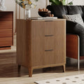 23.6" Mid Century Modern Night Stand with 3 Drawers, Large 3 Drawers Bedside Table with Quiet Drawers & Metal Handles, Fluted 3-Drawer Dresser Rustic Wood 3 Drawer Storage End Table Bedroom Walnut