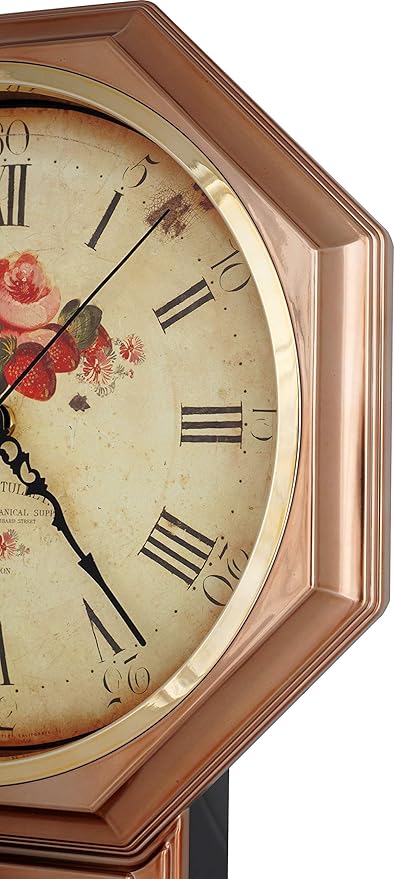 JUSTIME Traditional Schoolhouse Classic Vintage Rose Regulator Wall Clock, Chiming Wall Clocks with Pendulum & Westminster Chime Hourly, Schoolhouse Wall Decor Battery Operated (Vintage Copper)