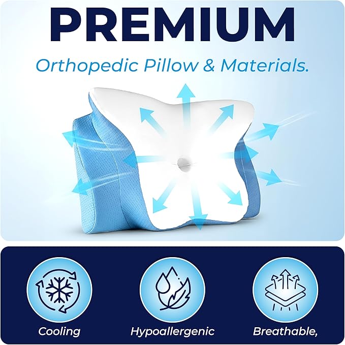 YESINDEED Pain Relief Cooling Pillow – Cervical Neck Support for Sleeping, Contoured Memory Foam Design for Neck and Shoulder Pain, Ergonomic Sleep Solution for Side Sleepers, Snoring, Posture