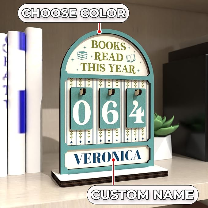 Personalized Reading Tracker Sign, Books Read This Year Counter Up to 999 Books, Bookish Gift for Women, Book Lovers, Librarians, Writers, Teachers, Bookshelf Accessories, Home Library Decor