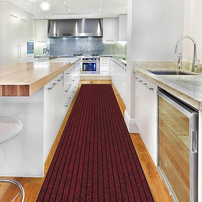 Ottomanson 2'7" x 12' Hallway Runner with Scraper Pile Extra Durable Non-Slip Rug Mat for Indoor & Outdoor Use - Ideal for Kitchen, Entryway, Patio & Garage - High-Traffic Carpet, Red
