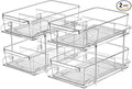 2 Set, 2 Tier Clear Organizer with Dividers for Cabinet, Shlef, Counter - MultiUse Slide-Out Storage Container - Kitchen, Pantry, Medicine Cupboard Bins, Bathroom, Vanity Makeup, Under Sink Organizing
