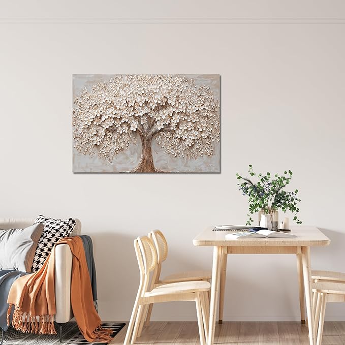 Canvas Wall Art Decor Modern Botanical Wall Art Pictures for Living Room White Flower Wall Art Prints Tree of Life Wall Art Decor Canvas Art Wall Decor Artwork for Walls Home Office Decorations 32" X 48"