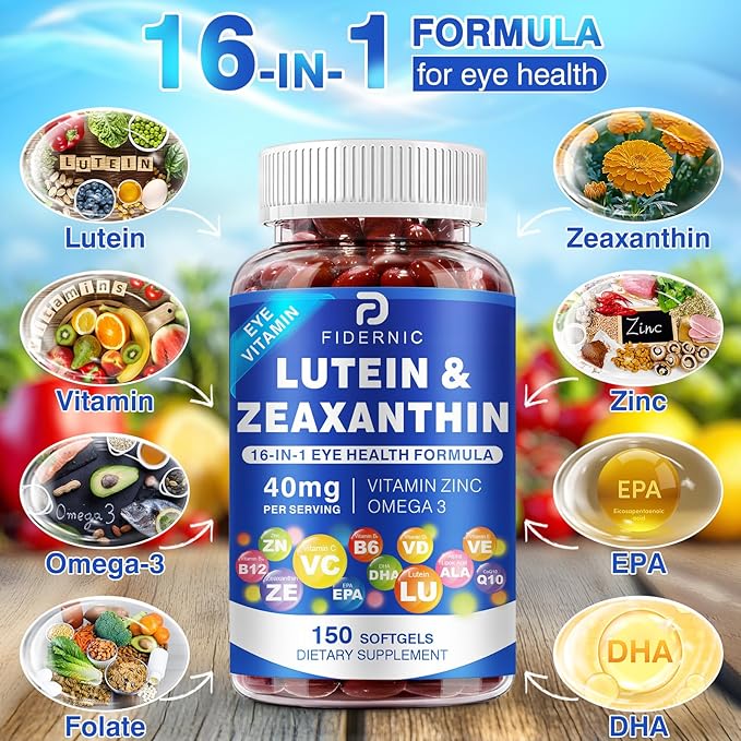 Lutein and Zeaxanthin Supplement - Eye Vitamins, 40 mg Lutein & 8 mg Zeaxanthin with Vitamins C, E, Zinc, Omega-3 & CoQ10 for Blue Light Protection, Eye Health Support  - 150 Softgels