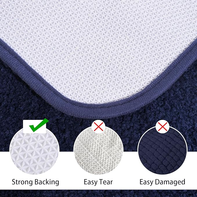 LOCHAS Bathroom Rug Set Navy, Soft Bath Rug Set 2 Piece, Toilet Mat U-Shaped 20x20 and 34x20 Bath Rugs, Quickly Dry Mats for Bathroom, Tub, Washable, Super Absorbent Floor Mat