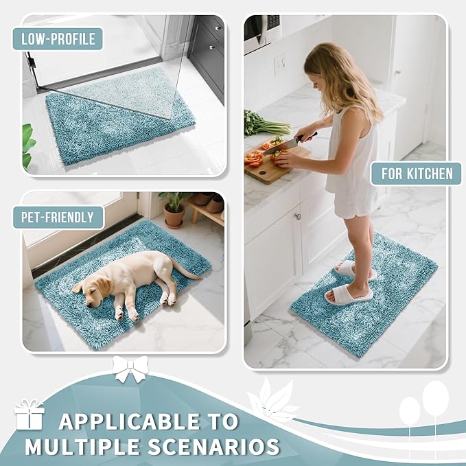Yimobra Bathroom Rugs Sets 2 Piece, Soft Absorbent Bath Mat and U-Shaped Toilet Rug with Non Slip Backing, Luxury Shaggy Bath Mats for Bathroom, Machine Washable, 24"x17"+24"x20", Grayish Blue