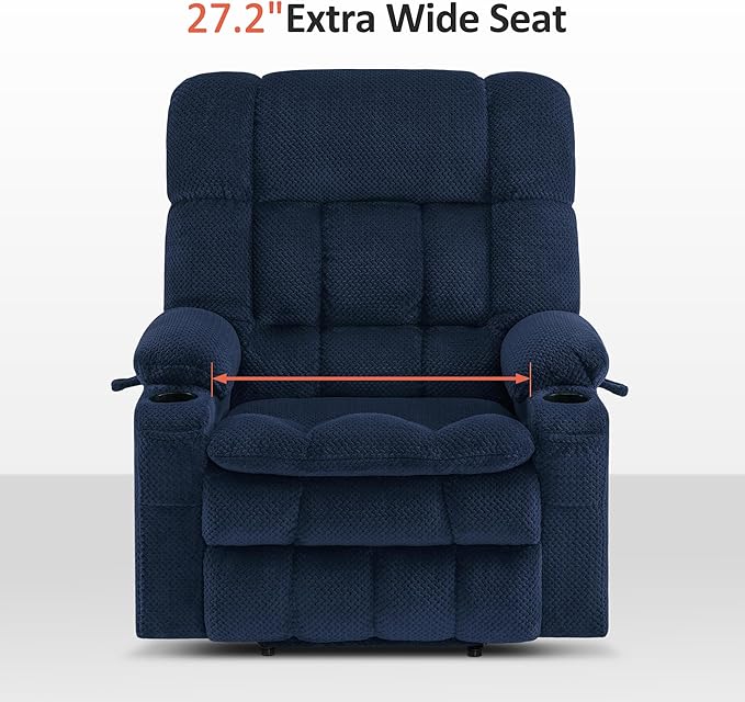 MCombo Oversized Power Lift Recliner Chair for Elderly, Dual Motor Lift Chair with Heat and Massage, Lay Flat Lift Chair for Big and Tall, Cup Holders, Fabric R7891 (Oversize, Navy Blue)