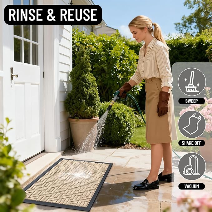 OLANLY Front Door Mat Outside Entrance 59x34, Absorbent, Heavy Duty Sturdy Natural Rubber Doormat Indoor Outdoor, Non-Slip, Stain and Fade Resistant, Low Profile Floor Mat for Entryway, Latte White