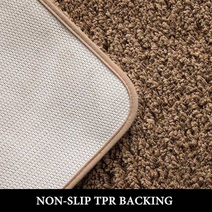 MIULEE Extra Thick Non Slip Bathroom Rug Shaggy Soft Bath Mat Plush Microfiber Absorbent Water for Shower Tub Machine Washable (Light Brown, 16x60 Inches)
