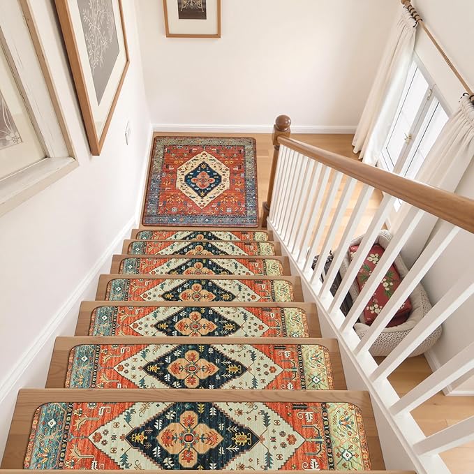 OJIA Stair Treads Non-Slip Matching Mat for Wooden Steps, Square Capet Stair Treads Rubber Backing Stair Runner Anti-Slip Stair Landing Mat 31x31 Inch
