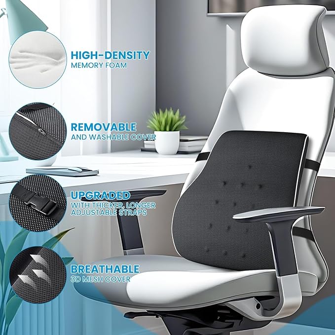 Lumbar Support Pillow for Office Chair, Office Home Essentials,Gifts for Mom,Dad, Back Support Pillow for Car, Chair Cushions,Back Pain Relief Improve Posture,Mesh Cover Double Adjustable Straps