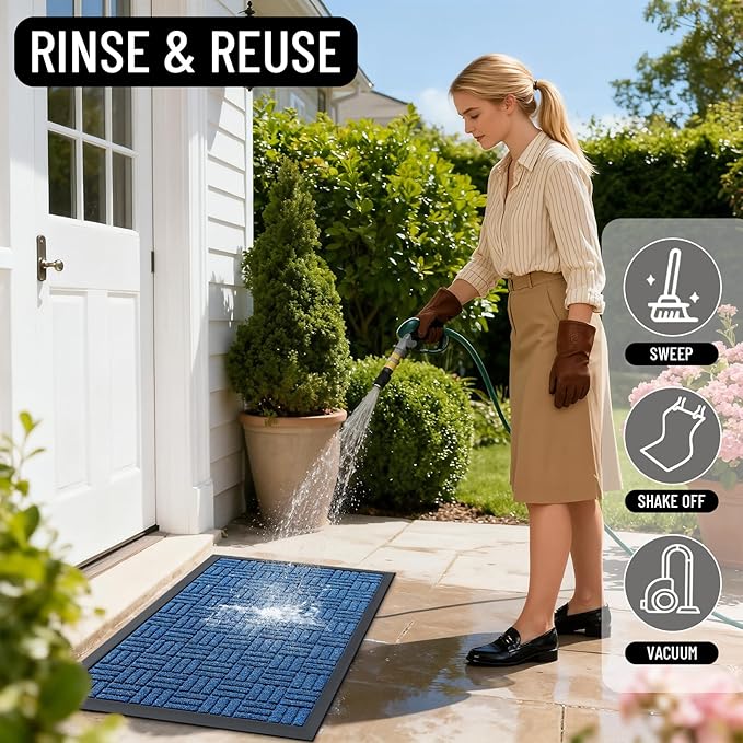 OLANLY Front Door Mat Outside Entrance 71x23, Absorbent, Heavy Duty Sturdy Natural Rubber Doormat Indoor Outdoor, Non-Slip, Stain and Fade Resistant, Low Profile Floor Mat for Entryway, Ocean Blue