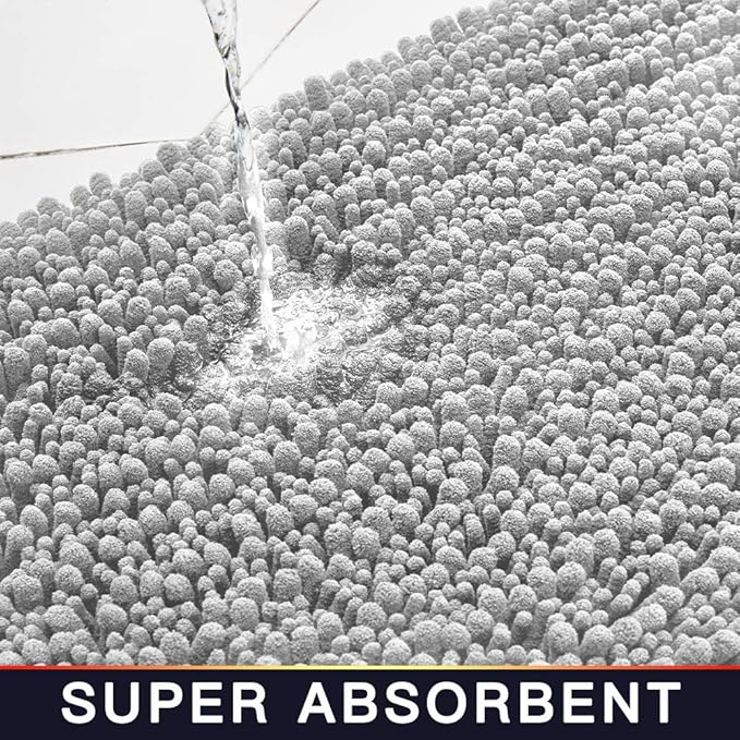 Walensee Bathroom Rug Non Slip Bath Mat (36x24 Inch Light Grey) Water Absorbent Super Soft Shaggy Chenille Machine Washable Dry Extra Thick Perfect Absorbant Best Large Plush Carpet for Shower Floor