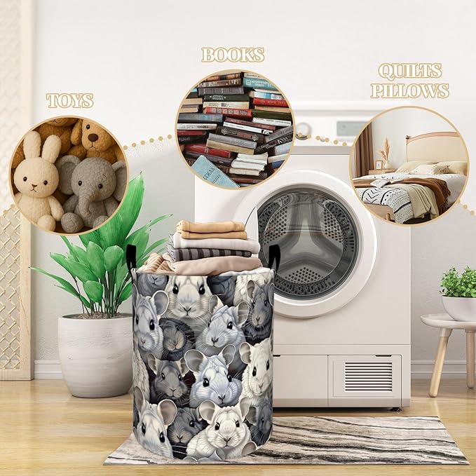 Cute Chinchilla Laundry Basket, Dorm Nursery Foldable Laundry Hamper Organizer for Bathroom Decor, Toy Clothes Storage Box for Bedroom 19.7x15.7 Inch