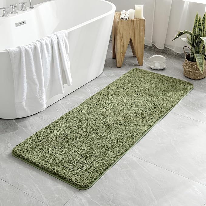 MIULEE Sage Bathroom Runner Rug 24x60 Inches, Long Bath Mat for Bathroom Floor Bathtub Showers, Machine Washable Absorbent Microfiber Carpet with TPR Anti-Slip Back