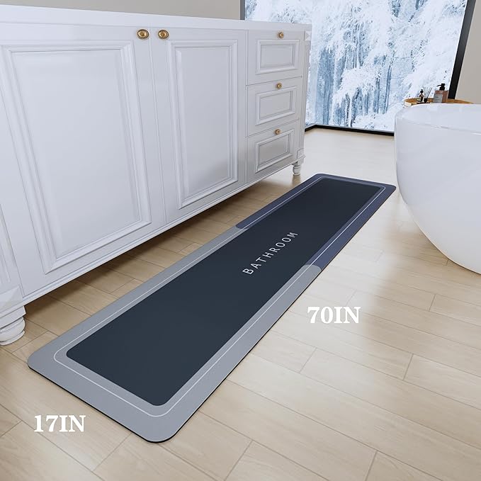 Bath Mats 17x70 Inch, Modernized Magic Mat Bathroom, Rubber Anti Slip Quick Drying Absorbent Bathroom Rug, Shower Room Rugs for in Front of Bathtub, Sink, Blue