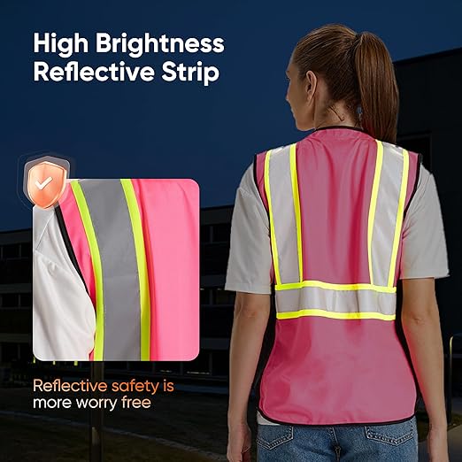Hi Vis Safety Vest for Women,Working Drawstring waist Construction Vest with Pockets and Zipper,Womens Safety Vest,ANSI Type R Class2