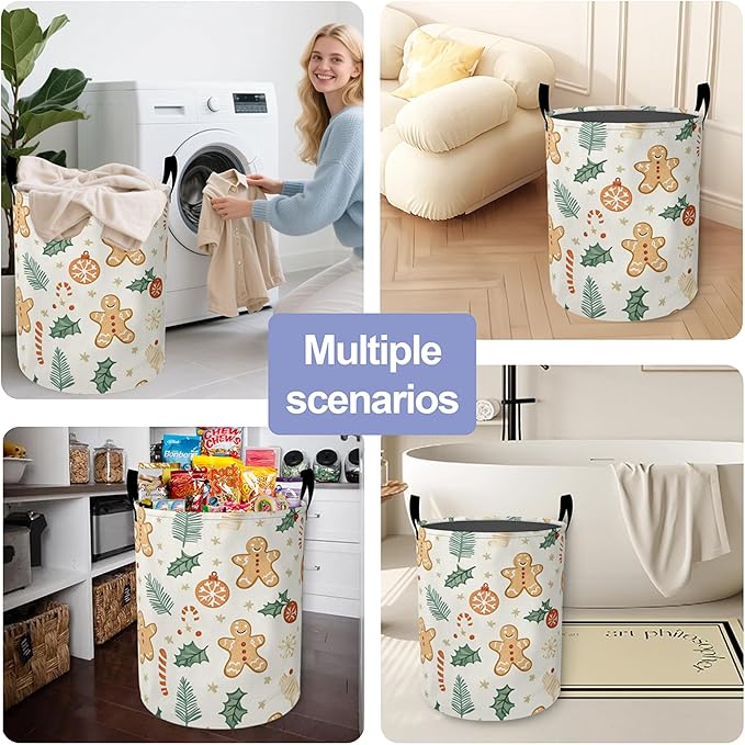 Laundry Basket-Cute Gingerbread Man Foldable Waterproof Oxford Cloth Funny Tote Bag Laundry Hamper Clothes Storage Bucket Organizer For Bathroom/Laundry Storage/Bedroom Storage Basket