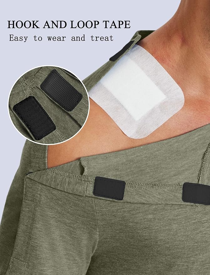 Deyeek Shoulder Post Surgery Recovery Shirts for Men Full Tear Away Short Sleeve T Shirt Adaptive Chemo Clothing