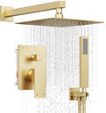 Gold Shower System, Shower Faucet Set with 10-Inch Rain Showerhead and Handheld Spray, Wall Mounted High-Pressure Showerhead Combo Set Included Valve and Trim, Brushed Gold