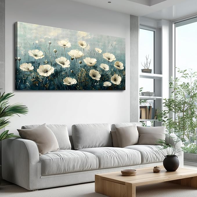 FUHAIHUA Canvas Wall Art For Living Room Large Wall Decor For Office Bedroom Decorations White Flowers Landscape Pictures Modern Wall Paintings Aesthetics Posters Home Decor Ready To Hang 30x60 In
