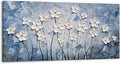 YHSKY ARTS 3D Hand - Painted White Floral Wall Art with Printed Blue Background, Textured Flower Decor for Home