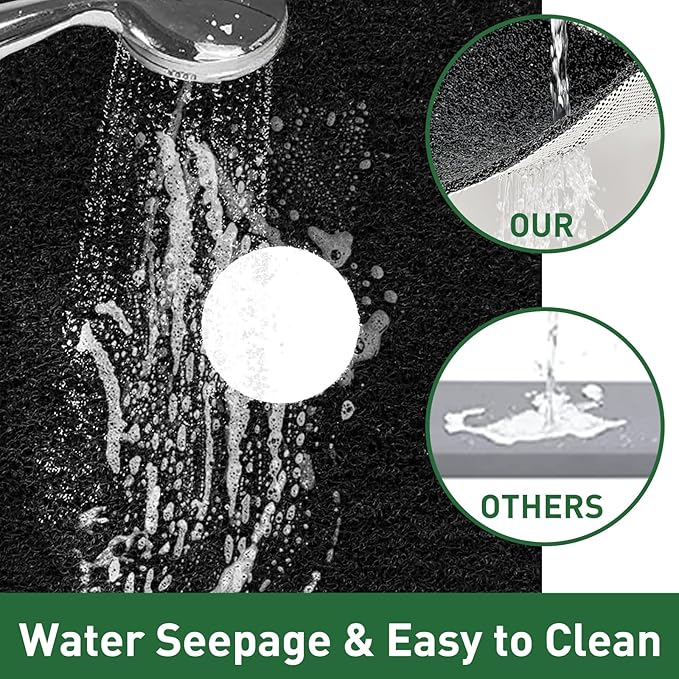 Shower Mat Non Slip,Soft Bath Mat with Drain,Quick Drying PVC Loofah Bathtub Mat for Bathroom,Without Suction Cups,24 x 24 Inch (Black)