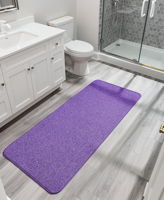 Bath Mat,Ultra Thin Bathroom Runner Rugs,Large Bath Mats for Bathroom,Quick Dry,Non-Slip,Machine Washable,Low Pile,Bath Rug,Shower Outside,Sink,Home Decor Accessories.Purple,1'9"x3'11"（21x47inch）