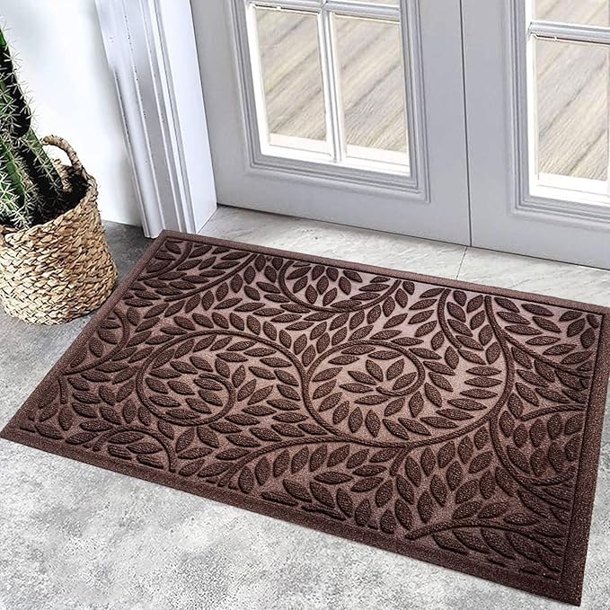 Bulijojo Front Door Mat Entrance,Durable Heavy Duty Welcome Mat,Thick Absorbent Natural Rubber Non Slip Mat,Sturdy Entryway Brown 23"x35"