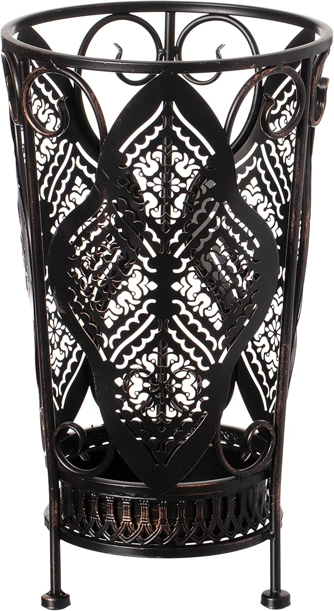 Dualplex Umbrella Holder Umbrella Stand Rack Super Quality Metal Entry Hallway Décor w/Removable Drip Tray for Home Office Holds Umbrellas Canes Walking Sticks Best Gift 16" Tall (Round, Antique)