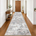 Modern Abstract 3x16 Runner Rug, Beige Grey Neutral Washable Long Kitchen Runner Non-Slip Soft Hallway Rug Runner Thin Print Faux Wool Floor Carpet for Hall Stair Entryway