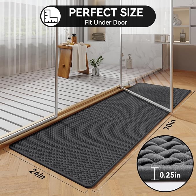Bathroom Runner Non Slip, Extra Soft Absorbent Quick Dry Bath Mats, Foam Weave Texture Thin Bath Rugs Washable with Rubber Backing, 24" x 70“