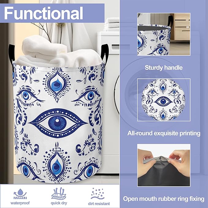 Blue Demon Eye Laundry Hamper Large Canvas Fabric Lightweight Storage Basket/Dirty Clothes Collapsible Waterproof for College Dorms, Boys and Girls Bedroom,Bathroom
