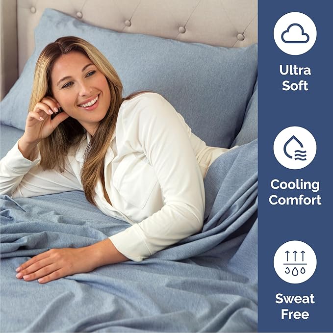 Queen 6 Piece Sheet Set - Cooling & Breathable Bed Sheets - Hotel Luxury Bed Sheets for Women, Men, Kids & Teens - Deep Pocket Bedding w/Easy Fit - Soft & Wrinkle Free - Queen Heathered Blue Sheets
