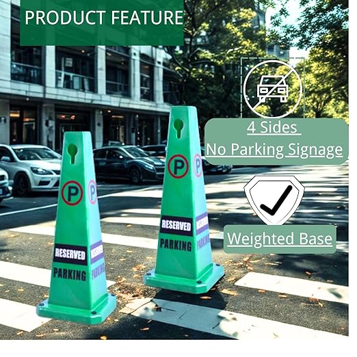 BESEA 8 Pack No Parking Cone Green Caution 4 Sided No Parking Cone Reserved Parking