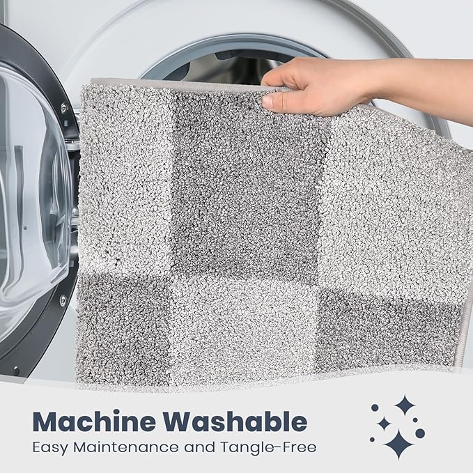 PURRUGS Bathroom Rug Non-Slip Machine Washable 20" x 30", Super Absorbent and Quick-Dry Bath Mat, Extra Soft and Plush Bath Rug for Shower, Bathtub and Sink, Light Grey & Grey