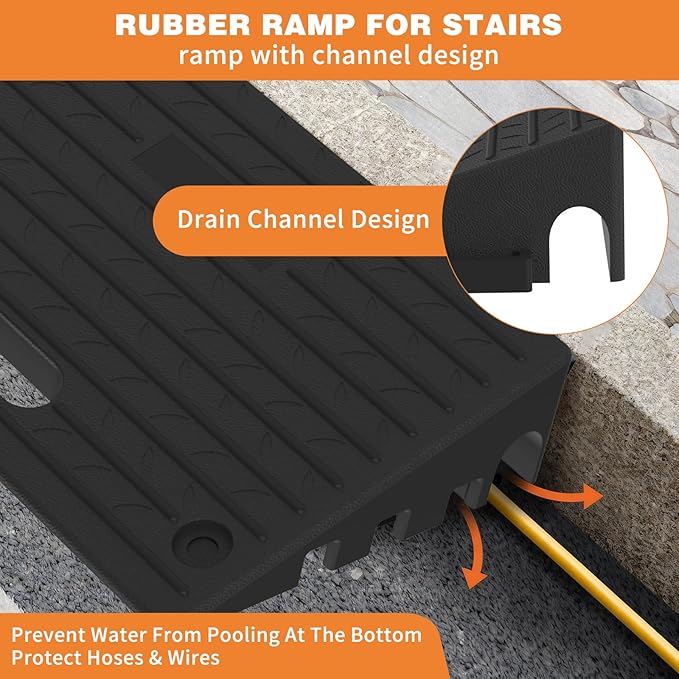 4.3" Rise Rubber Threshold ramp for Doorway/Cars, Step/Stair Rubber ramp with with Non-Slip Surface for wheelchairs/Curb/shed, 2200Pounds Load Capacity.