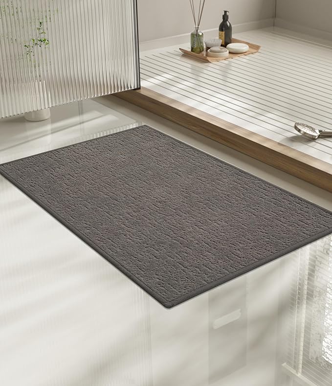 chakme Bathroom Rugs Mat 24x17, Ultra Thin Non Slip Bath Mat Small Quick Dry Absorbent Bath Mat for Bathroom Floor, (Grey, 24"x17")