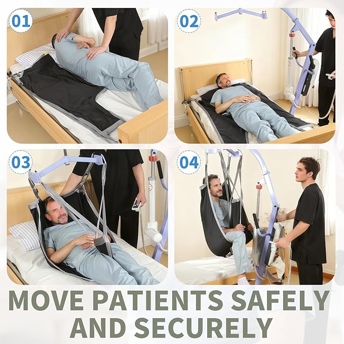 Patient Lift Divided Leg Sling – Heavy Duty 500 lbs Capacity, Easy Hygiene Access with Handles & Pocket, Machine Washable – Small/Medium/Large for Elderly, Disabled & Bariatric Care (Black, L)