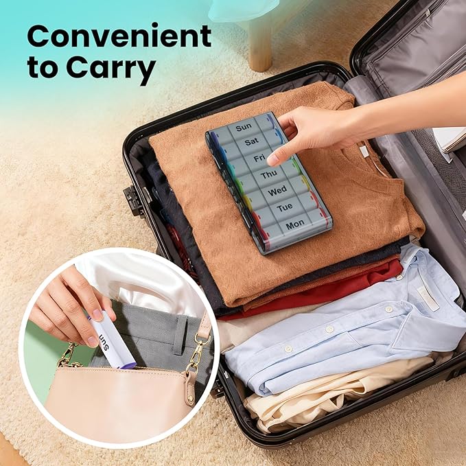 Weekly Pill Organizer 2 Times a Day - 7 Day AM PM Pill Box Large Travel Pill Case, Daily Pill Container Dispenser for Vitamins, Supplements, Fish Oils, Medication Storage Pill Holder, White
